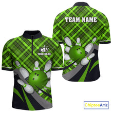 Load image into Gallery viewer, Green Plaid Christmas pattern Bowling shirts For Men Custom Team Bowling Jersey Xmas Gift For Bowlers NQS10492