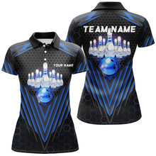Load image into Gallery viewer, Black and Blue Women Bowling Polo, Quarter zip shirts Custom Team Bowling Jerseys, Bowling uniforms NQS8976