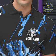 Load image into Gallery viewer, Blue bowling jerseys Bowling Polo, 1/4 Zip Shirt for Men Custom Bowling Team shirts for bowlers NQS11083