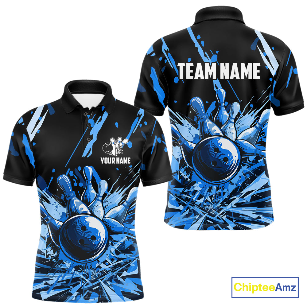 Blue bowling jerseys Bowling Polo, 1/4 Zip Shirt for Men Custom Bowling Team shirts for bowlers NQS11083