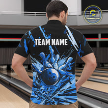 Load image into Gallery viewer, Blue bowling jerseys Bowling Polo, 1/4 Zip Shirt for Men Custom Bowling Team shirts for bowlers NQS11083