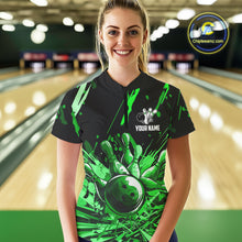 Load image into Gallery viewer, Green bowling jerseys Bowling Polo, 1/4 Zip Shirt for Women Custom Bowling Team shirts for bowlers NQS11084