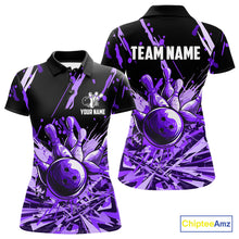 Load image into Gallery viewer, Purple bowling jerseys Bowling Polo, 1/4 Zip Shirt for Women Custom Bowling Team shirts for bowlers NQS11085
