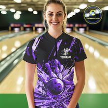 Load image into Gallery viewer, Purple bowling jerseys Bowling Polo, 1/4 Zip Shirt for Women Custom Bowling Team shirts for bowlers NQS11085