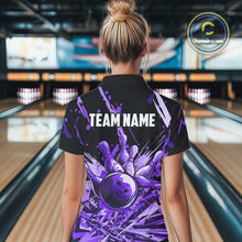 Load image into Gallery viewer, Purple bowling jerseys Bowling Polo, 1/4 Zip Shirt for Women Custom Bowling Team shirts for bowlers NQS11085