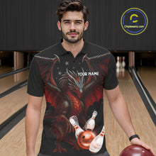 Load image into Gallery viewer, Custom Black And Red Dragon Bowling Shirts For Men, Team Bowling League Shirts NQS11090
