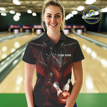 Load image into Gallery viewer, Custom Black And Red Dragon Bowling Shirts For Women, Team Bowling League Shirts NQS11090