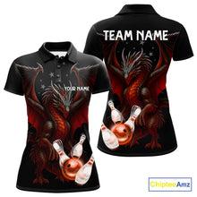 Load image into Gallery viewer, Custom Black And Red Dragon Bowling Shirts For Women, Team Bowling League Shirts NQS11090