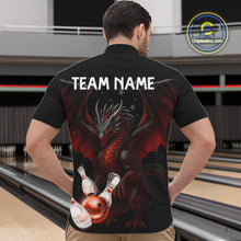 Load image into Gallery viewer, Custom Black And Red Dragon Bowling Shirts For Men, Team Bowling League Shirts NQS11090