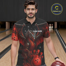 Load image into Gallery viewer, Black And Red Dragon Bowling Shirts For Men Custom Name Team Bowling League Jersey, Bowling Gifts NQS11091