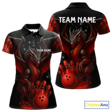 Load image into Gallery viewer, Black And Red Dragon Bowling Shirts For Women Custom Name Team Bowling League Jersey, Bowling Gifts NQS11091