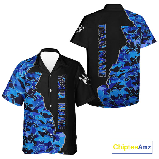 Black & Blue Camo Team Hawaiian bowling shirts Custom bowling shirts with name, Team Bowling Jerseys NQS11508