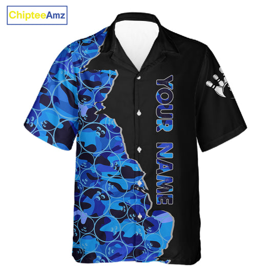 Black & Blue Camo Team Hawaiian bowling shirts Custom bowling shirts with name, Team Bowling Jerseys NQS11508