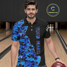 Load image into Gallery viewer, Black and Blue Camo Team Bowling Shirts For Men Custom bowling shirts with name, Team Bowling Jerseys NQS11508