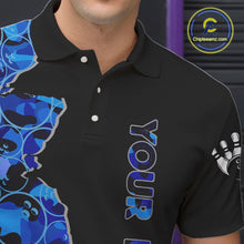 Load image into Gallery viewer, Black and Blue Camo Team Bowling Shirts For Men Custom bowling shirts with name, Team Bowling Jerseys NQS11508