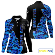 Load image into Gallery viewer, Black &amp; Blue Camo Team Bowling Shirts For Women Custom bowling shirts with name, Team Bowling Jerseys NQS11508
