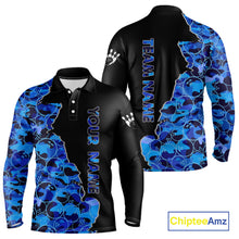 Load image into Gallery viewer, Black and Blue Camo Team Bowling Shirts For Men Custom bowling shirts with name, Team Bowling Jerseys NQS11508