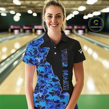 Load image into Gallery viewer, Black &amp; Blue Camo Team Bowling Shirts For Women Custom bowling shirts with name, Team Bowling Jerseys NQS11508