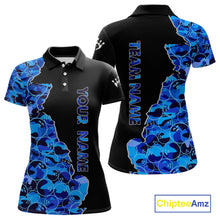 Load image into Gallery viewer, Black &amp; Blue Camo Team Bowling Shirts For Women Custom bowling shirts with name, Team Bowling Jerseys NQS11508