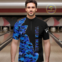 Load image into Gallery viewer, Black and Blue Camo Team Bowling Shirts For Men Custom bowling shirts with name, Team Bowling Jerseys NQS11508