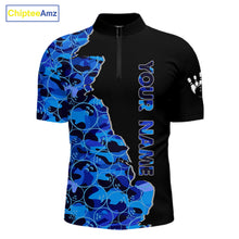 Load image into Gallery viewer, Black and Blue Camo Team Bowling Shirts For Men Custom bowling shirts with name, Team Bowling Jerseys NQS11508