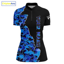 Load image into Gallery viewer, Black &amp; Blue Camo Team Bowling Shirts For Women Custom bowling shirts with name, Team Bowling Jerseys NQS11508