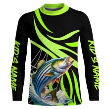 Load image into Gallery viewer, Personalized Striped Bass Long Sleeve Fishing Shirts, Striper Tournament Fishing Jerseys | Green NQS7499