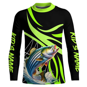 Personalized Striped Bass Long Sleeve Fishing Shirts, Striper Tournament Fishing Jerseys | Green NQS7499