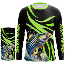 Load image into Gallery viewer, Personalized Striped Bass Long Sleeve Fishing Shirts, Striper Tournament Fishing Jerseys | Green NQS7499