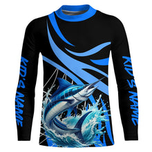 Load image into Gallery viewer, Personalized Blue Marlin Long Sleeve Fishing Shirts, Marlin Tournament Fishing Jerseys | Blue NQS7500