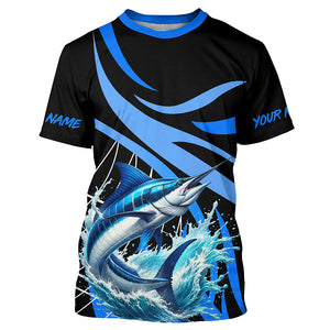 Personalized Blue Marlin Long Sleeve Fishing Shirts, Marlin Tournament Fishing Jerseys | Blue NQS7500