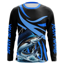 Load image into Gallery viewer, Personalized Sailfish Long Sleeve Fishing Shirts, Sailfish Tournament Fishing Jerseys | Blue NQS7501