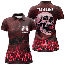 Load image into Gallery viewer, Bowling polo, quarter zip shirts for women Custom Red camo Flame Skull Bowling Team League Jerseys NQS7653