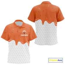 Load image into Gallery viewer, Kid golf polo shirts custom orange Ice Cream Melting On Golf Ball, golf gifts for Kid NQS9989