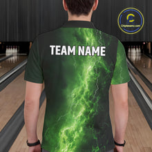 Load image into Gallery viewer, Men&#39;s Bowling Shirts Custom Green Lightning Thunder Bowling Team Jersey, gift for team Bowlers NQS10910
