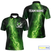 Load image into Gallery viewer, Men&#39;s Bowling Shirts Custom Green Lightning Thunder Bowling Team Jersey, gift for team Bowlers NQS10910