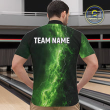 Load image into Gallery viewer, Men&#39;s Bowling Shirts Custom Green Lightning Thunder Bowling Team Jersey, gift for team Bowlers NQS10910