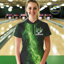 Load image into Gallery viewer, Women's Bowling Shirts Custom Green Lightning Thunder Bowling Team Jersey, gift for team Bowlers NQS10910