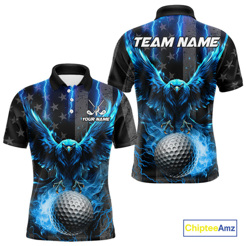 Black American flag Men golf polo shirts Custom blue lightning thunder Eagle patriotic team Golf top NQS11093