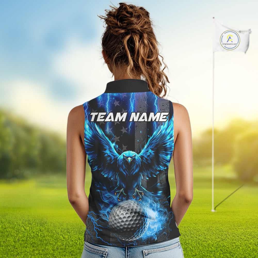 Black American flag Sleeveless Golf polos Custom blue lightning thunder Eagle patriotic team Golf top NQS11093