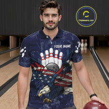 Load image into Gallery viewer, Blue Smoke American Flag Eagle Bowling Shirts For Men Custom patriotic Bowling Team Jersey NQS11288