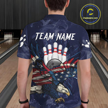 Load image into Gallery viewer, Blue Smoke American Flag Eagle Bowling Shirts For Men Custom patriotic Bowling Team Jersey NQS11288