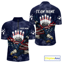 Load image into Gallery viewer, Blue Smoke American Flag Eagle Bowling Shirts For Men Custom patriotic Bowling Team Jersey NQS11288