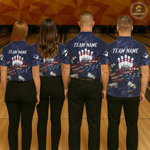 Load image into Gallery viewer, Blue Smoke American Flag Eagle Bowling Shirts For Men Custom patriotic Bowling Team Jersey NQS11288