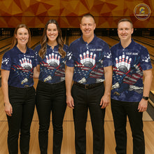 Load image into Gallery viewer, Blue Smoke American Flag Eagle Bowling Shirts For Men Custom patriotic Bowling Team Jersey NQS11288