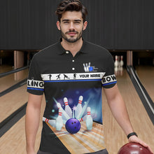 Load image into Gallery viewer, Black and Blue Bowling Polo, Quarter Zip shirts For Men custom bowling team jersey, Gift for Bowlers NQS9415