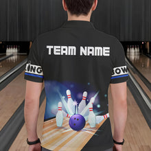 Load image into Gallery viewer, Black and Blue Bowling Polo, Quarter Zip shirts For Men custom bowling team jersey, Gift for Bowlers NQS9415