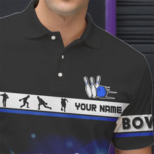 Load image into Gallery viewer, Black and Blue Bowling Polo, Quarter Zip shirts For Men custom bowling team jersey, Gift for Bowlers NQS9415