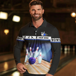 Black and Blue Bowling Polo, Quarter Zip shirts For Men custom bowling team jersey, Gift for Bowlers NQS9415