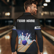 Load image into Gallery viewer, Black and Blue Bowling Polo, Quarter Zip shirts For Men custom bowling team jersey, Gift for Bowlers NQS9415